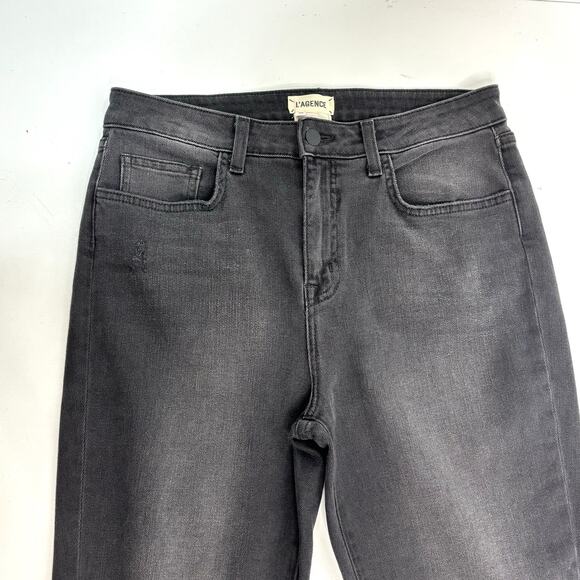 L’agence High Line Jeans in Black Onyx Distressed High Waisted Ankle 30 - Picture 4 of 14